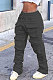 Black Women Pure Color More Pocket Mid Waist Long Pants SMY8063-3