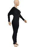 Blue Women Autumn Women Solid Color V Collar Batwing Sleeve Collect Waist Back Hollow Out Bodycon Jumpsuits SMY8111-3
