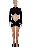Black Euramerican Women Sexy Korea Velvet Mesh Spaghetti Spliced Long Sleeve SH7283-1