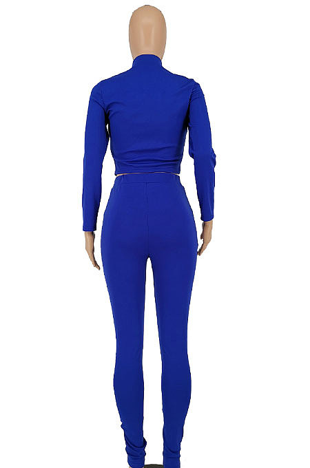 Wine Red Euramerican Women Solid Color Spliced Tight Sexy Tied Bandage Zipper Pants Sets HZF57801-2