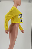Yellow Women Long Sleeve Letters Printing Casual T shirts SMY8052