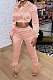 Pink Euramerican Women Casual Solid Color Long Sleeve Hooded Zipper Crop Bodycon Pants Sets MLM9077-2