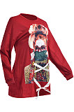 Gray Fashion Pattern Print Long Sleeve Loose T Shirt Dress QZ5210-1
