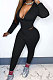 Black Euramerican Women Solid Color Zipper Long Sleeve Hooded Dew Chest Bodycon Pants Sets SMY81113-2
