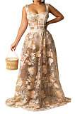 Apricot Women Sexy Condole Belt Embroidered Net Cloth Fashion Jumpsuits Skirts Sets YF9037B