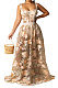 Apricot Women Sexy Condole Belt Embroidered Net Cloth Fashion Jumpsuits Skirts Sets YF9037B