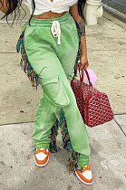 Light Green Euramerican Casual Fashion Pure Color Stereoscopic Pocket Tassel Tied Long Pants MLM9076-5