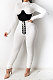 White Euramerican Women Solid Color Spliced Tight Sexy Tied Bandage Zipper Pants Sets HZF57801-1