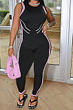 Black Women Sleeveless Fashion Sport Printing Tight High Waist Bodycon Jumpsuits SH7282