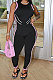 Black Women Sleeveless Fashion Sport Printing Tight High Waist Bodycon Jumpsuits SH7282