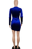 Black Euramerican Women Sexy Korea Velvet Fashion Double Zipper Long Sleeve Autumn Winter Pure Color Mini Dress SH7281-1