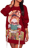 Green Fashion Pattern Print Long Sleeve Loose T Shirt Dress QZ5210-2
