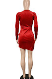 Blue Euramerican Women Sexy Korea Velvet Fashion Double Zipper Long Sleeve Autumn Winter Pure Color Mini Dress SH7281-3