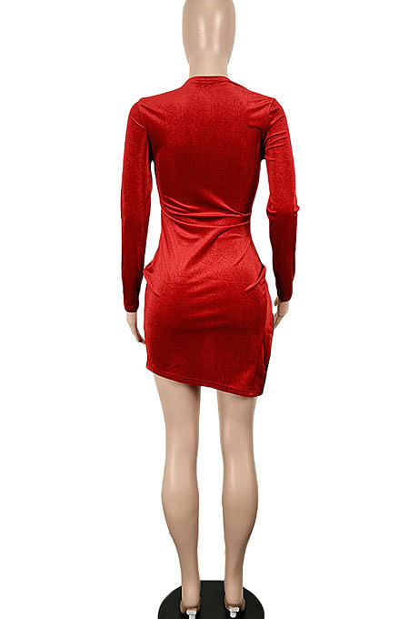 Blue Euramerican Women Sexy Korea Velvet Fashion Double Zipper Long Sleeve Autumn Winter Pure Color Mini Dress SH7281-3