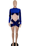 Blue Euramerican Women Sexy Korea Velvet Mesh Spaghetti Spliced Long Sleeve SH7283-3