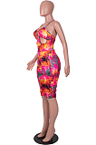 Yellow Wholesale Summer Digital Print Condole Belt Back Cross Ruffle Romper Shorts SZS8069-3