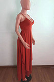 Orange Sexy Pure Color Condole Belt Irregularity Top Wide Leg Pants Sets QZ7003-2