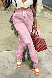 Gray Euramerican Casual Fashion Pure Color Stereoscopic Pocket Tassel Tied Long Pants MLM9076-2