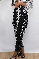 Black Euramerican Casual Tassel Black White Printing Sexy Skirts HZF57807