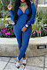 Blue Women Autumn Women Solid Color V Collar Batwing Sleeve Collect Waist Back Hollow Out Bodycon Jumpsuits SMY8111-3