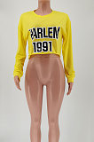 Yellow Women Long Sleeve Letters Printing Casual T shirts SMY8052