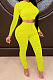 Yellow Women Autumn Winter Pure Color Ruffle Long Sleeve Pants Sets QQM4335-3