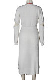 Red Winter New Solid Color Woolen  Long Sleeve Round Neck Sweater High Waist Slit Hip Skirts Sets  ZS079-3