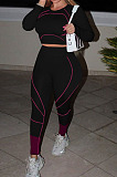 Black Euramerican High Waist Long Sleeve Round Collar Yoga Suit Pants Sets QQM4336-3