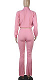 Gray Women Solid Color Long Sleeve Cardigan Zipper Sport Flare Leg Pants Sets LML163-2