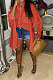 Orange Red Euramerican Women Personality Solid Color Turn-Down Collar Single-Breasted Cardigan Irregular Shirts RMH8941-3