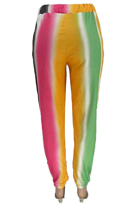 Yellow Casual Digital Rainbow Print Ankle Banded Pants ZDD31163-3