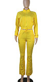 Coffee Women Solid Color Long Sleeve Cardigan Zipper Sport Flare Leg Pants Sets LML163-7