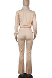 Bare Pink Women Solid Color Long Sleeve Cardigan Zipper Sport Flare Leg Pants Sets LML163-1