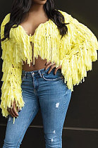 Yellow Fashion Handmade Tassel Cardigan Solid Color Woolen Coat ZS0118-2