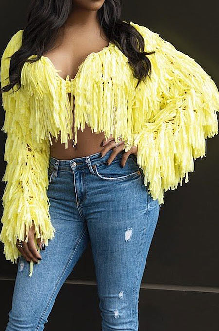 Yellow Fashion Handmade Tassel Cardigan Solid Color Woolen Coat ZS0118-2