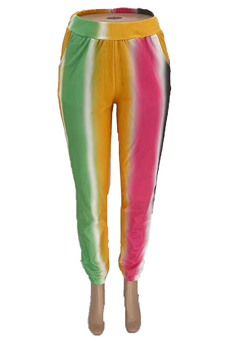 Yellow Casual Digital Rainbow Print Ankle Banded Pants ZDD31163-3