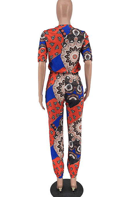 Orange Cute New Short Sleeve Stand Neck Zip Front Top  Ankle Banded Pants Sets ZNN9106-3
