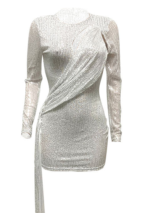 Red Women Club Party Sequins Hollow Out Streamer Pure Color Mini Dress Q947-2