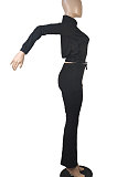 Green Women Solid Color Long Sleeve Cardigan Zipper Sport Flare Leg Pants Sets LML163-6