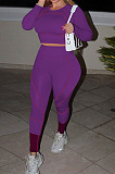 Red Euramerican High Waist Long Sleeve Round Collar Yoga Suit Pants Sets QQM4336-2