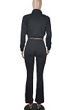 Rose Red Women Solid Color Long Sleeve Cardigan Zipper Sport Flare Leg Pants Sets LML163-3