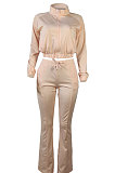 Bare Pink Women Solid Color Long Sleeve Cardigan Zipper Sport Flare Leg Pants Sets LML163-1