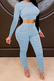 Red Women Autumn Winter Pure Color Ruffle Long Sleeve Pants Sets QQM4335-4