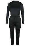 Light Gray Women Autumn Winter Pure Color Ruffle Long Sleeve Pants Sets QQM4335-9