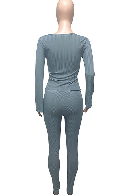 Red Euramerican Women Autumn Winter Ribber Pure Color Zipper Cardigan Bodycon Long Pants Sets Q939-2