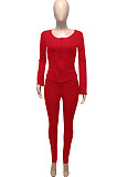 Blue Gray Euramerican Women Autumn Winter Ribber Pure Color Zipper Cardigan Bodycon Long Pants Sets Q939-1