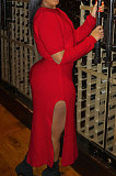 Black Winter New Solid Color Woolen  Long Sleeve Round Neck Sweater High Waist Slit Hip Skirts Sets  ZS079-1
