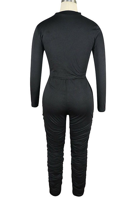 Dark Gray Women Autumn Winter Pure Color Ruffle Long Sleeve Pants Sets QQM4335-8