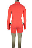 Neon Red Women High Elastic Pineapple Cloth Solid Color Hollow Out Buckle Romper Shorts QQM4328-1