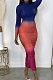 Drak Blue Gradient Long Sleeve High Neck Hollow Out Slim Fitting Maxi Dress ZDD31162-2